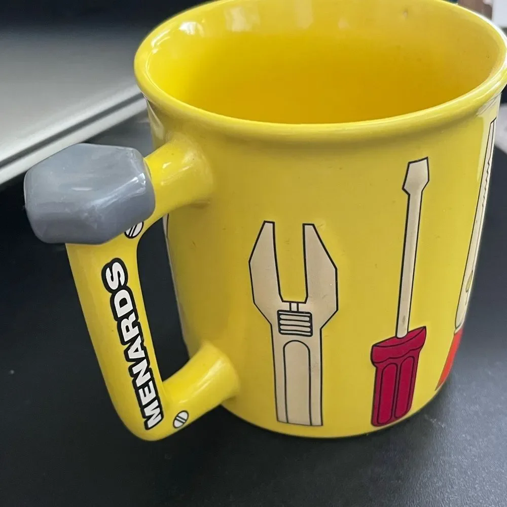 Menards yellow coffee cup mug tools handyman theme
